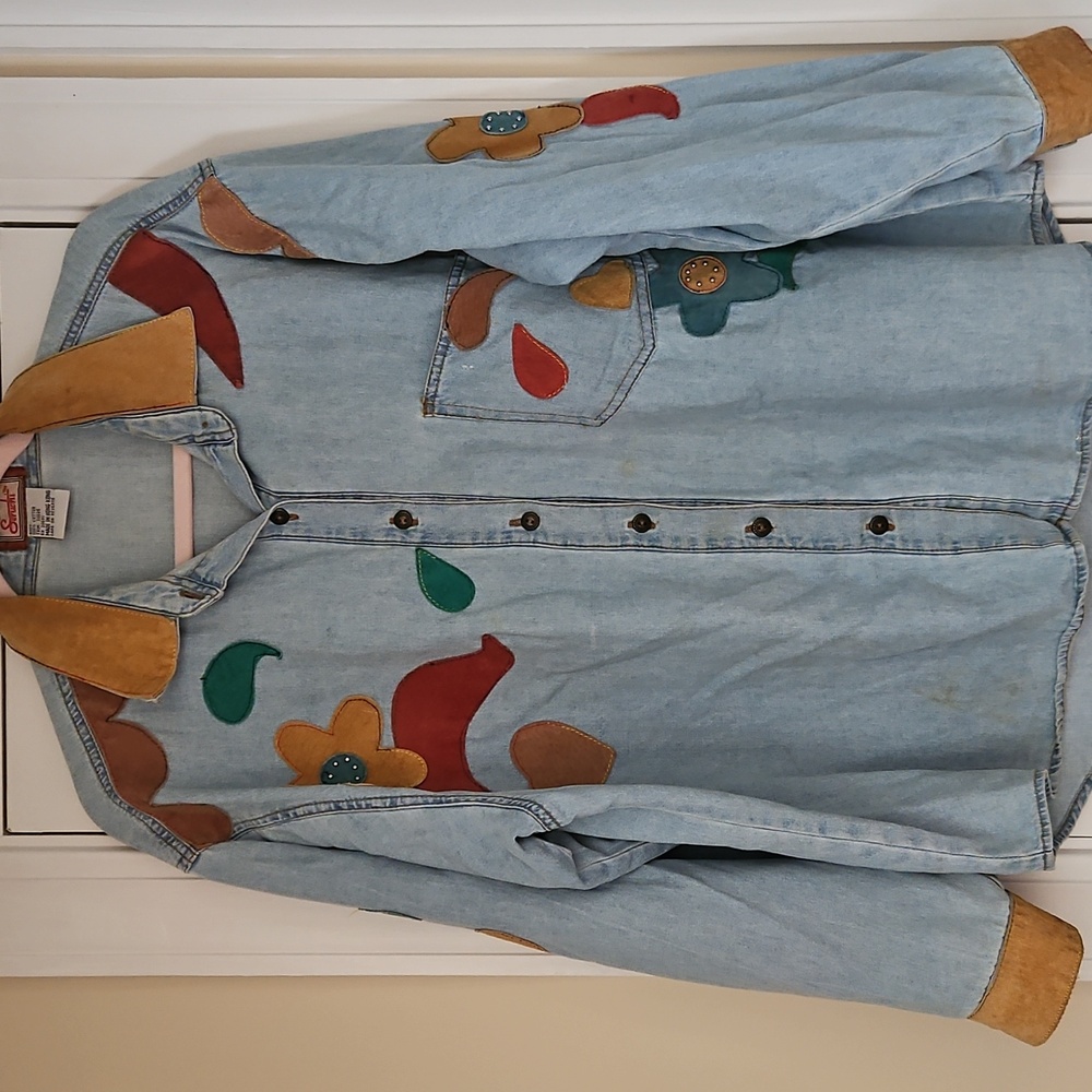 Vintage  Seruchi BoHo Hippie Colorful Denim Button-Up Shirt